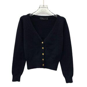 Versace Black cashmere V-neck single-button long-sleeve knitted cardigan